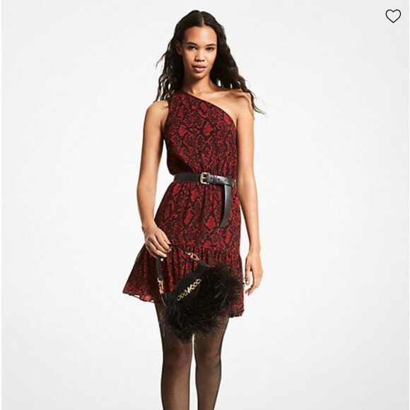 Michael Kors Snake Print Georgette One-Shoulder Dress - Picture 6 of 9